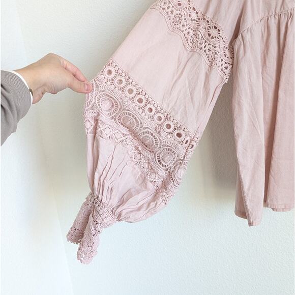 AllSaints Jen Oversized Lace Button Long Sleeve Cotton Frill Blouse Top, size 8 - Picture 5 of 8